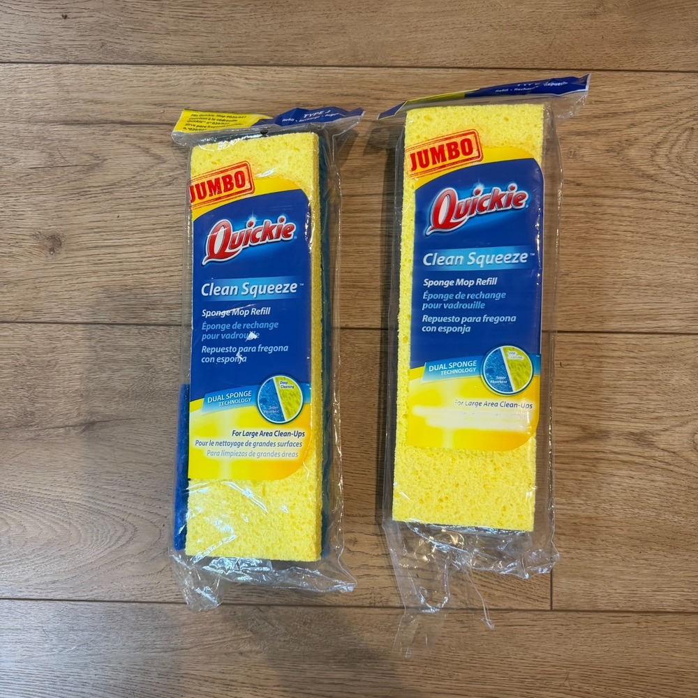 Lot of 2 Quickie Jumbo Sponge Mop Refill Type J #020/027 NOS Replacement READ